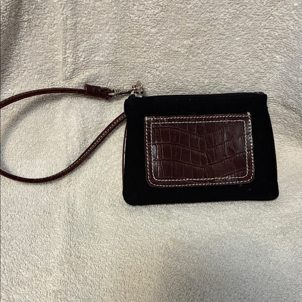 Liz Claiborne Black Suede Wristlet with Brown Croc Accent
